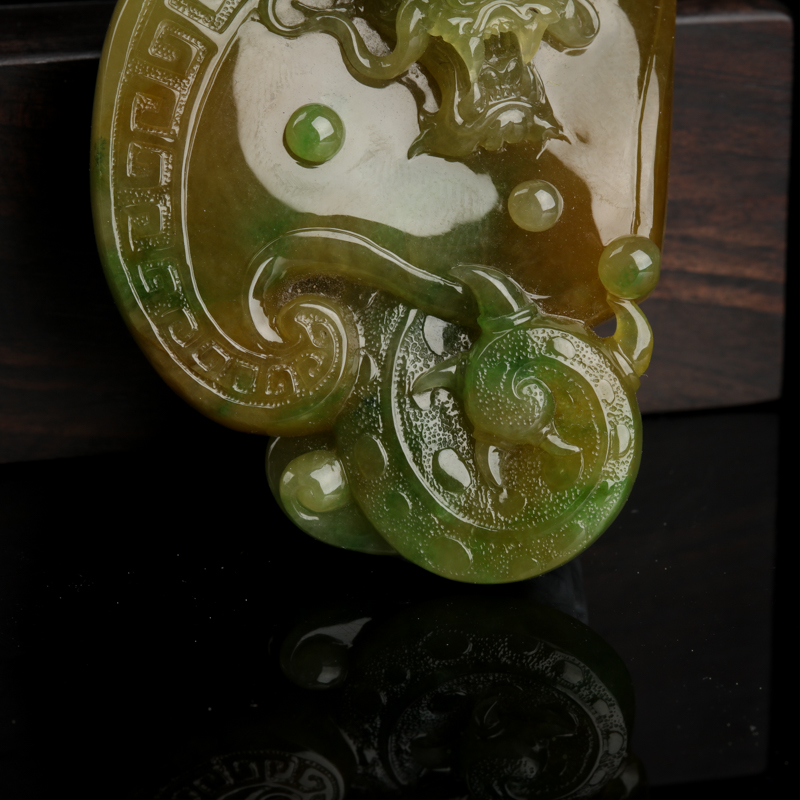 天然翡翠龙凤呈祥吊坠-红掌柜