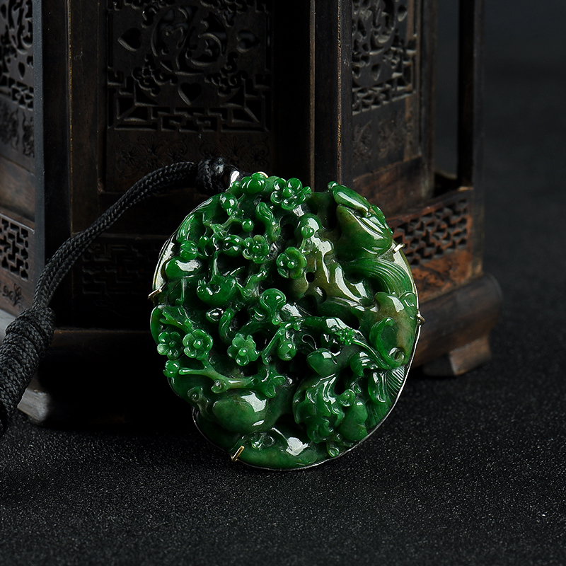 缅甸天然糯种俏色翡翠喜上眉梢吊坠-红掌柜