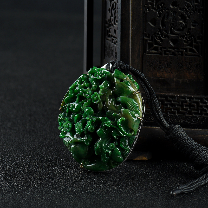 缅甸糯种俏色翡翠喜上眉梢吊坠-红掌柜