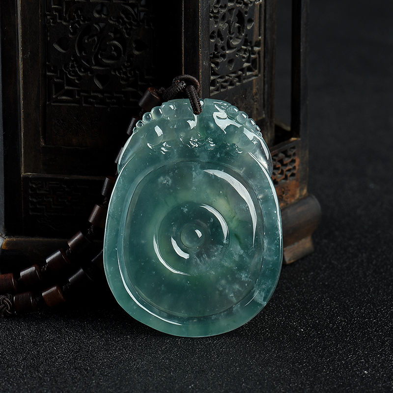 缅甸天然飘花翡翠福寿如意吊坠-红掌柜