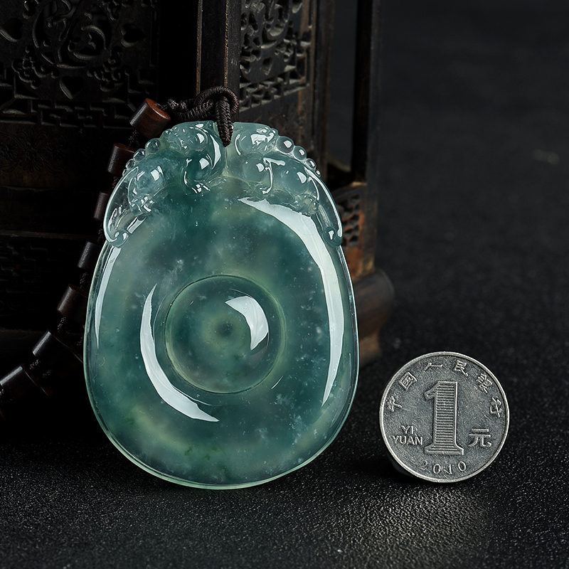 糯冰种飘花翡翠福寿如意吊坠-红掌柜