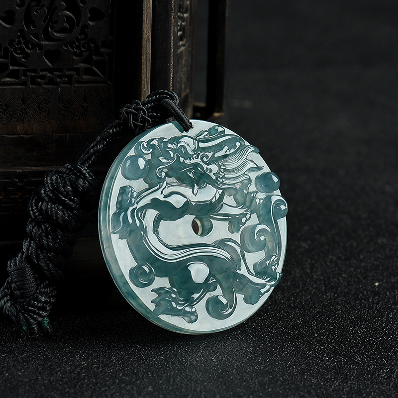 天然冰种飘花翡翠辰龙吊坠-红掌柜