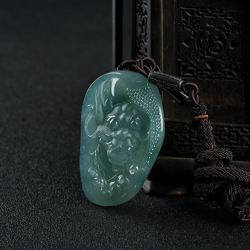 缅甸糯冰种蓝绿翡翠辰龙吊坠-红掌柜