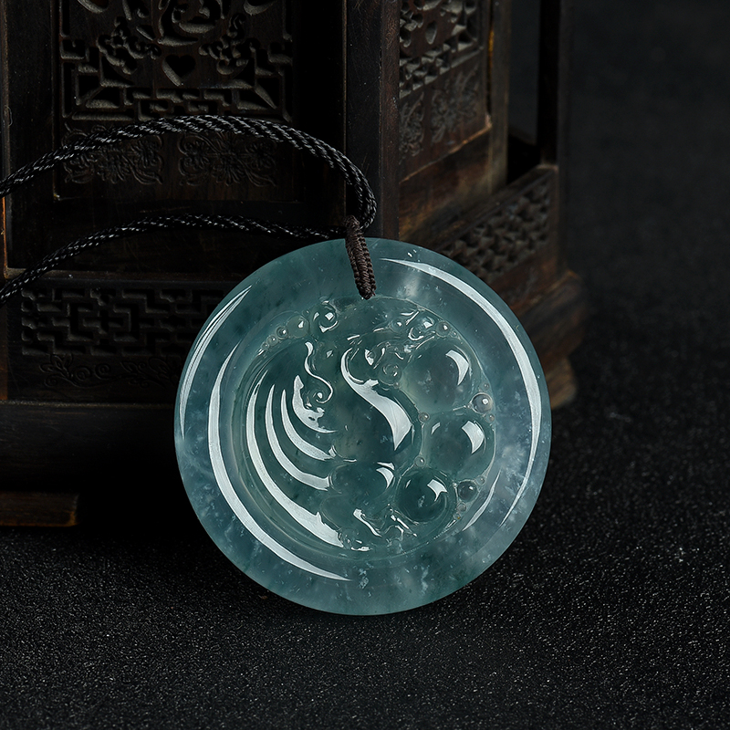 缅甸冰种飘花翡翠仿古龙吊坠-红掌柜