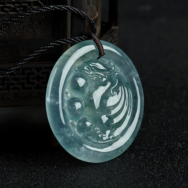 缅甸天然冰种翡翠仿古龙吊坠-红掌柜