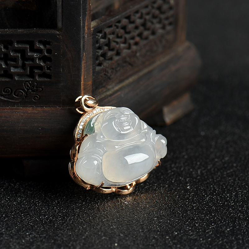 18k糯种白色翡翠吊坠-红掌柜