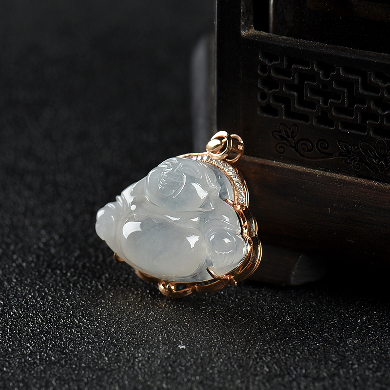 糯种翡翠弥勒佛吊坠-红掌柜