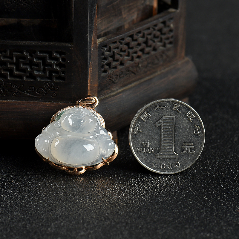 缅甸糯种翡翠弥勒佛吊坠-红掌柜