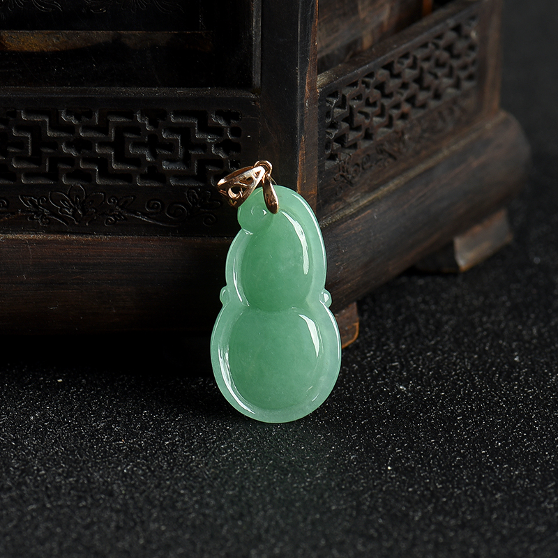 缅甸天然A货豆种豆绿翡翠福禄吊坠-红掌柜