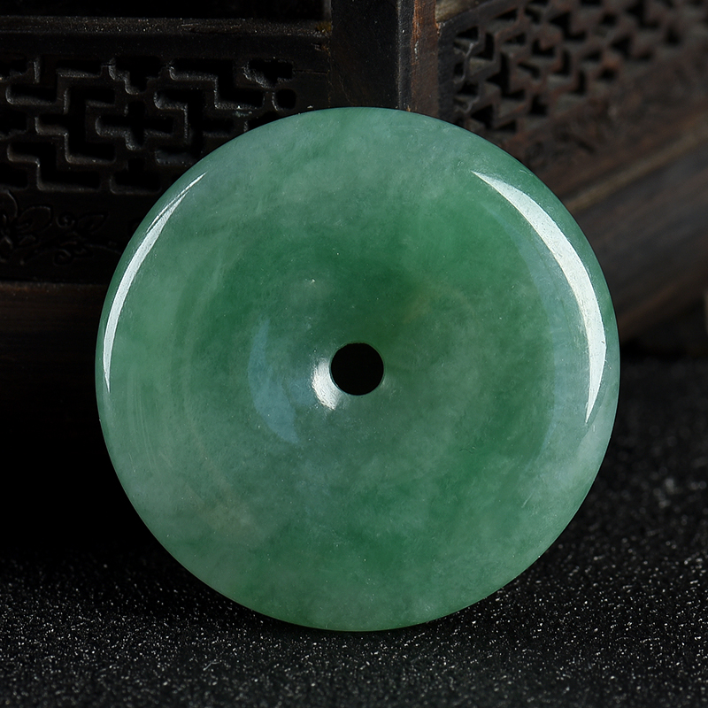 缅甸豆种暗绿翡翠平安扣-红掌柜