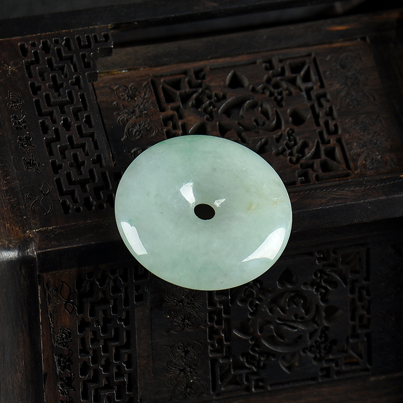 豆种飘翠翡翠平安扣-红掌柜