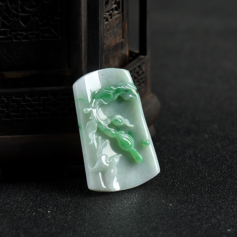 缅甸糯种飘翠翡翠喜上眉梢吊坠-红掌柜