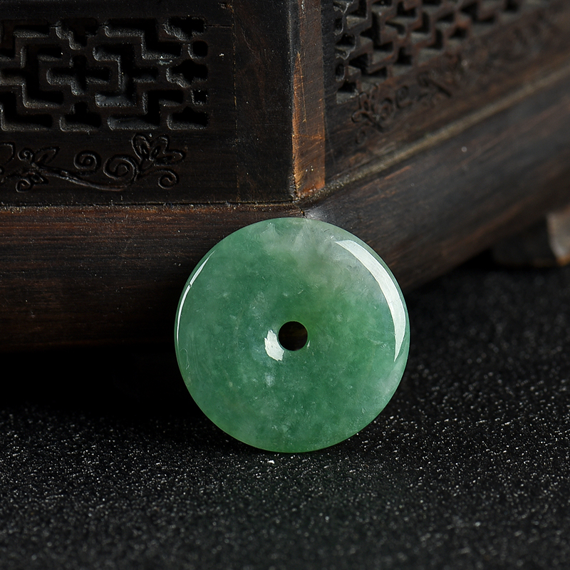豆种暗绿翡翠平安扣吊坠-红掌柜