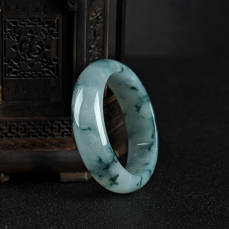 天然缅甸糯冰种飘花翡翠手镯-红掌柜