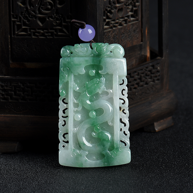 糯种飘花翡翠仿古龙吊坠-红掌柜
