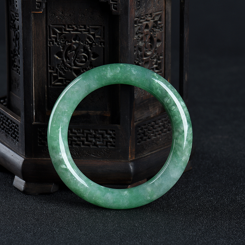 缅甸天然豆种深绿翡翠圆镯-红掌柜
