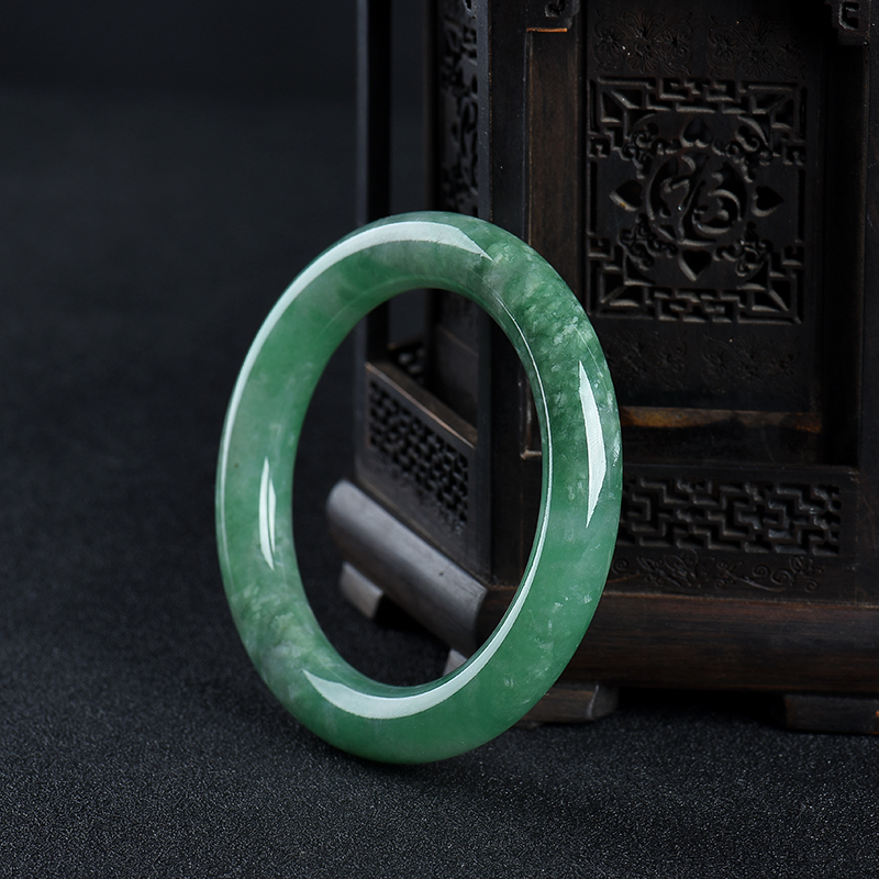缅甸豆种深绿翡翠圆镯-红掌柜