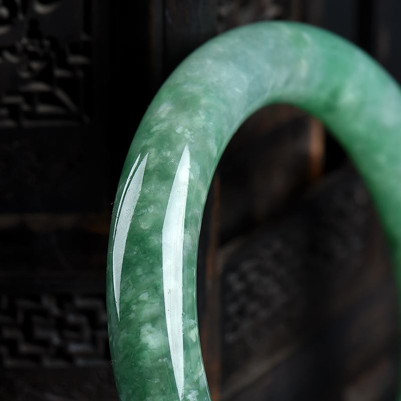缅甸天然豆种翡翠圆镯-红掌柜