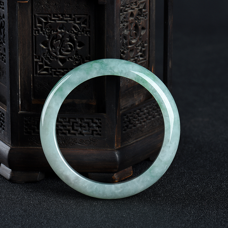 缅甸天然豆种飘翠翡翠手镯-红掌柜