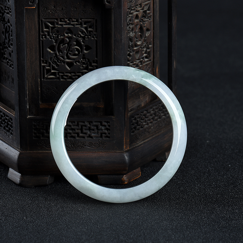 缅甸天然豆种飘花翡翠手镯-红掌柜