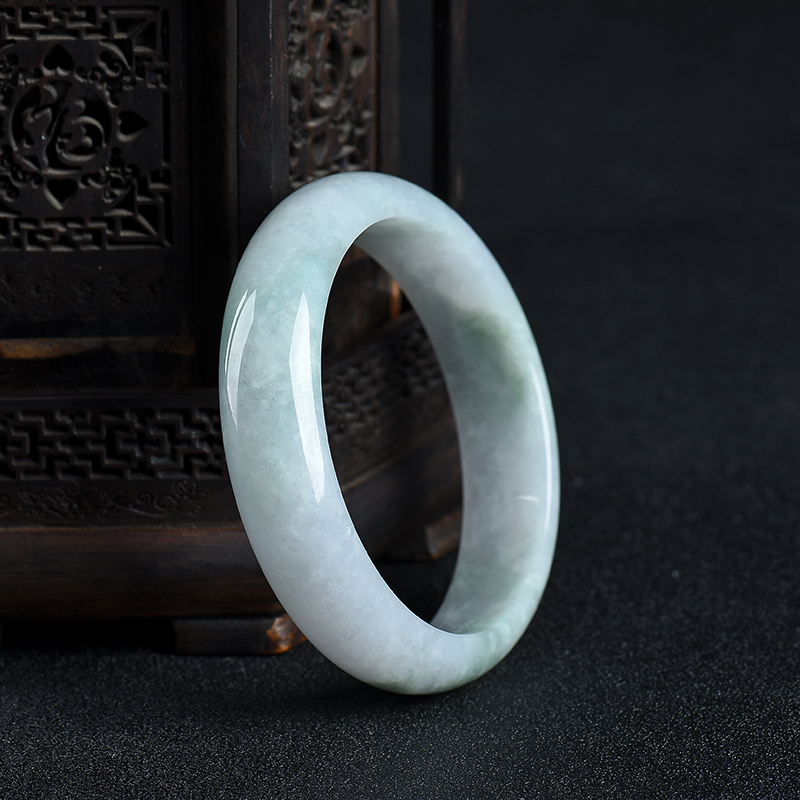 天然豆种飘花翡翠手镯-红掌柜