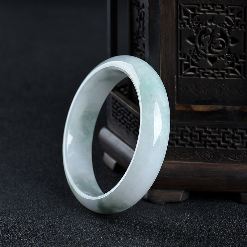 缅甸豆种飘花翡翠手镯-红掌柜