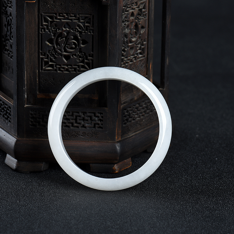 缅甸天然豆种白色翡翠手镯-红掌柜