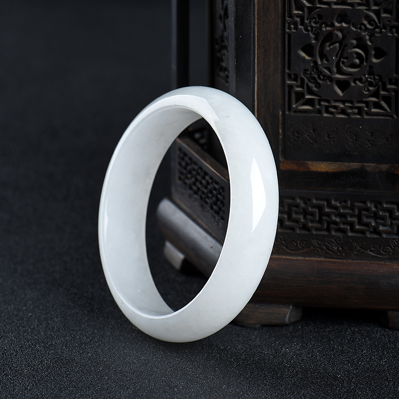 缅甸豆种白色翡翠手镯-红掌柜