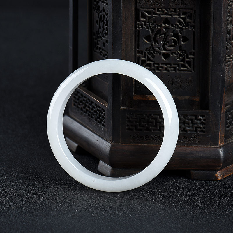 缅甸天然白色翡翠手镯-红掌柜