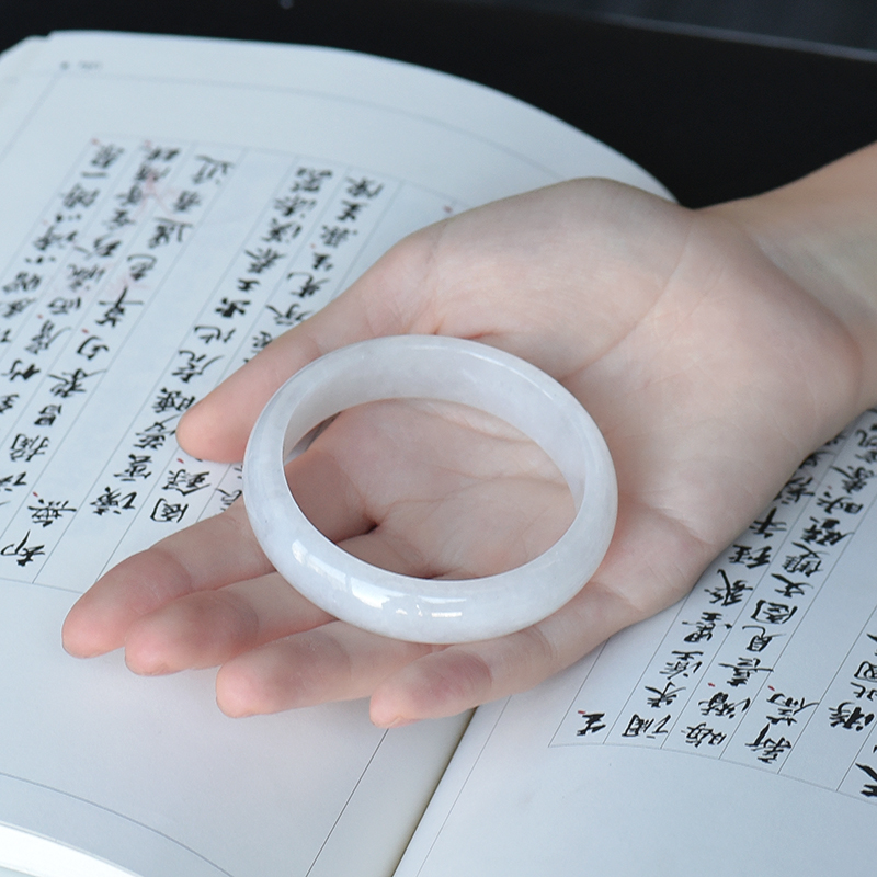 豆种白色翡翠手镯-红掌柜