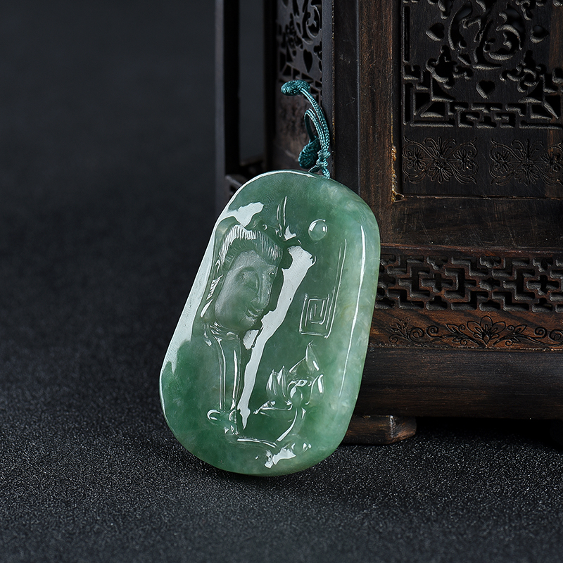 缅甸糯种蓝绿翡翠观音吊坠-红掌柜