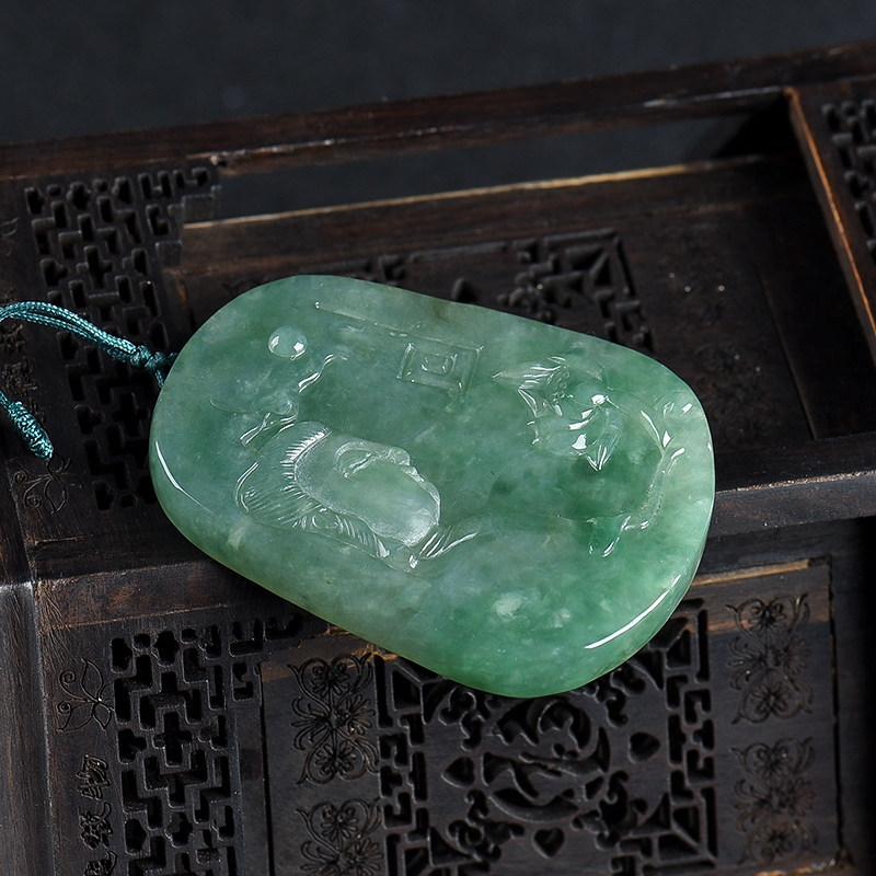 缅甸天然糯种翡翠观音吊坠-红掌柜