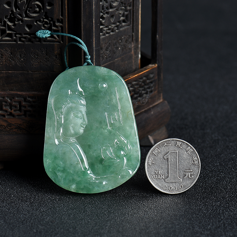 糯种蓝绿翡翠吊坠-红掌柜