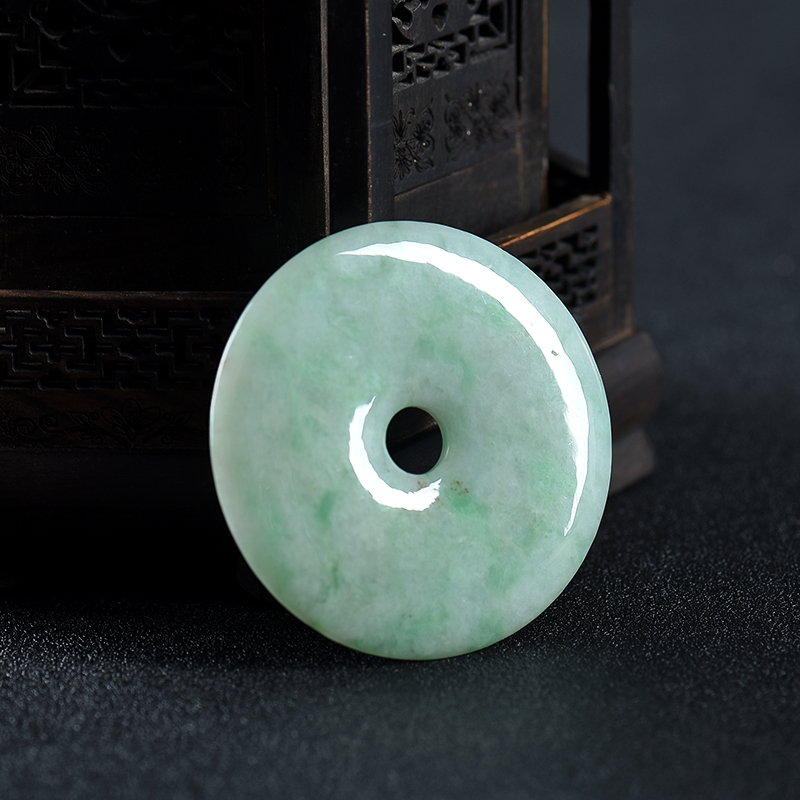 天然豆种飘翠翡翠平安扣吊坠-红掌柜