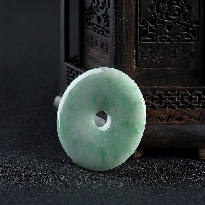 缅甸豆种飘翠翡翠平安扣吊坠-红掌柜