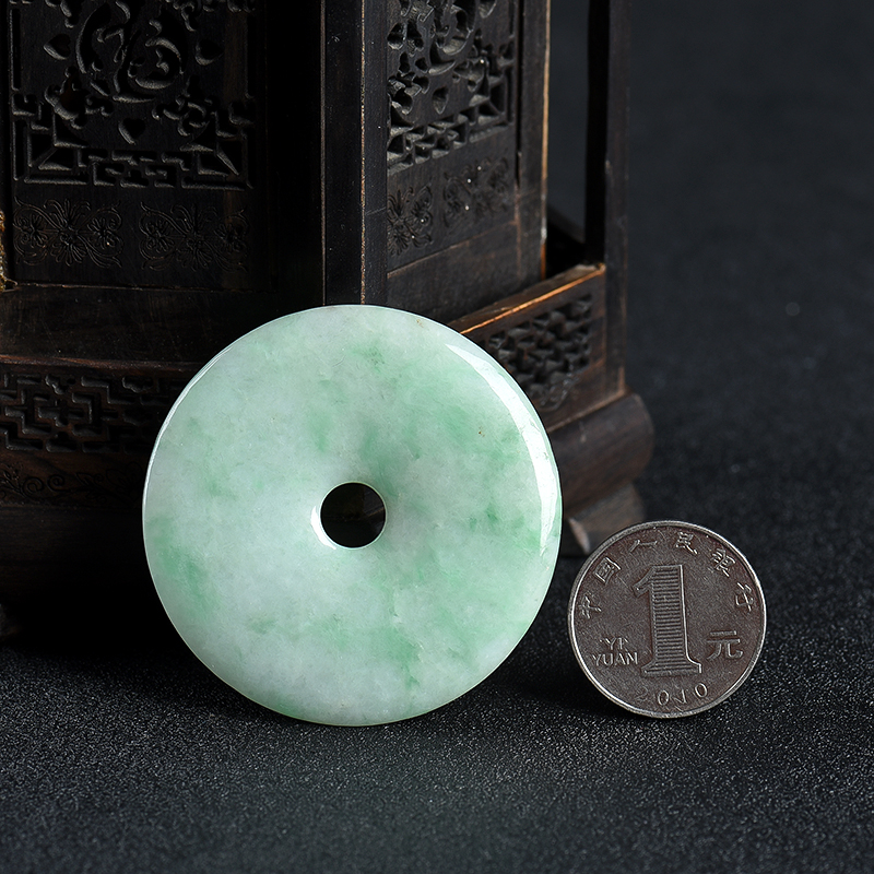 豆种飘翠翡翠平安扣吊坠-红掌柜