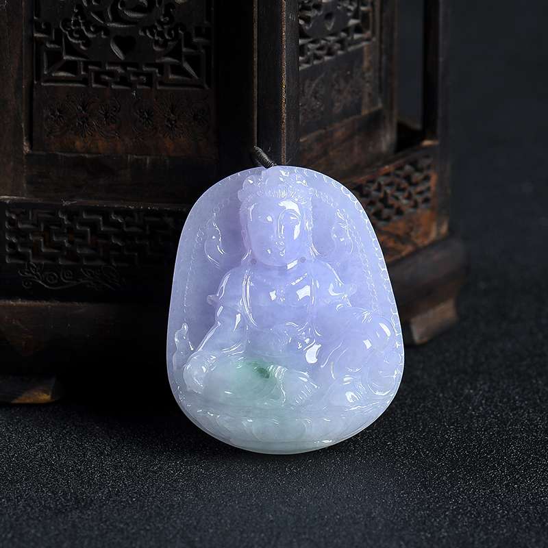 缅甸天然糯种紫罗兰翡翠观音吊坠-红掌柜