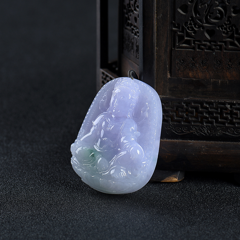 缅甸糯种紫罗兰翡翠观音吊坠-红掌柜