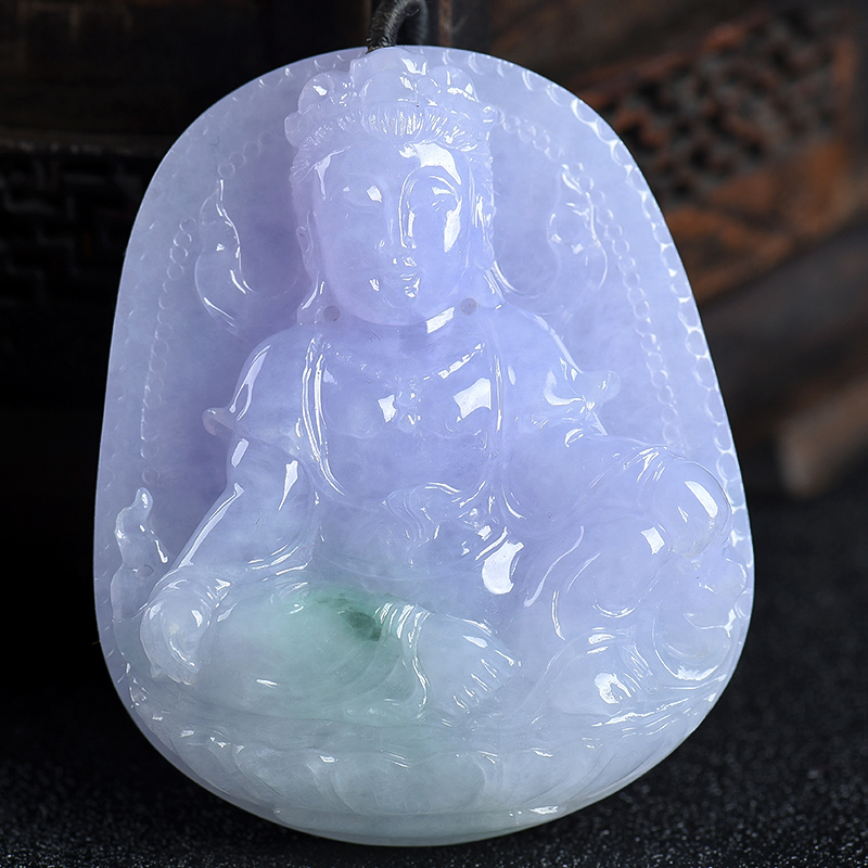 缅甸天然糯种紫罗兰翡翠吊坠-红掌柜