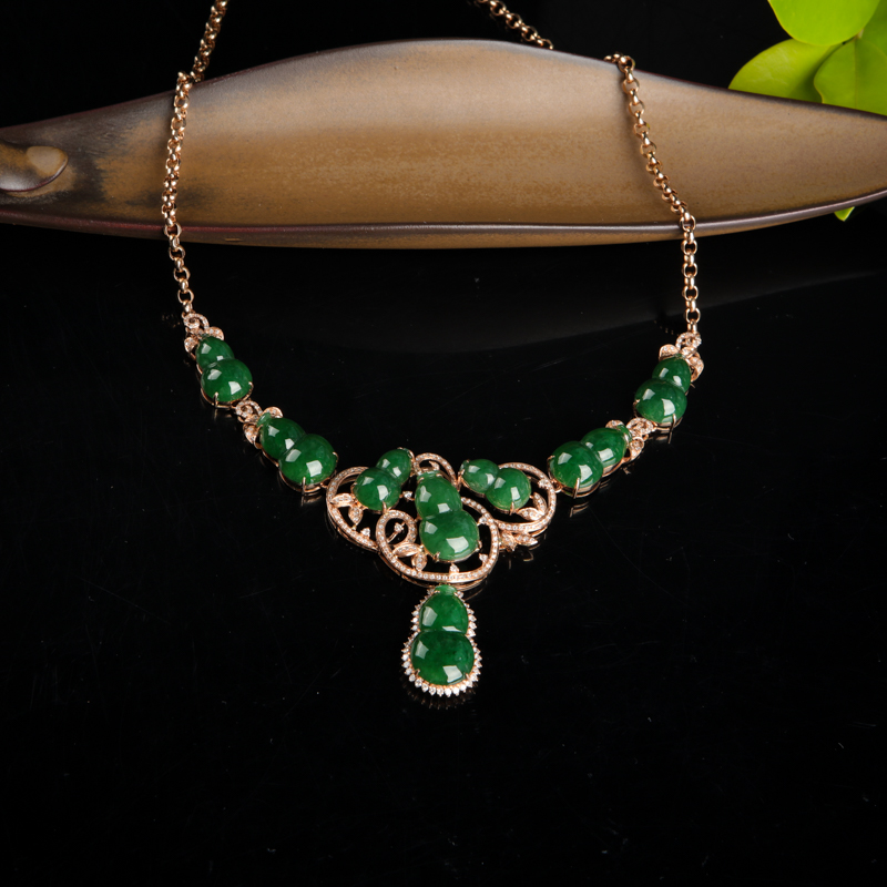 18k糯种深绿翡翠葫芦项链-红掌柜