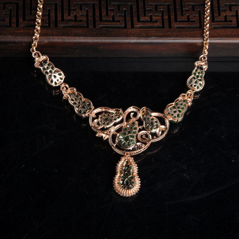 糯种深绿翡翠葫芦项链-红掌柜