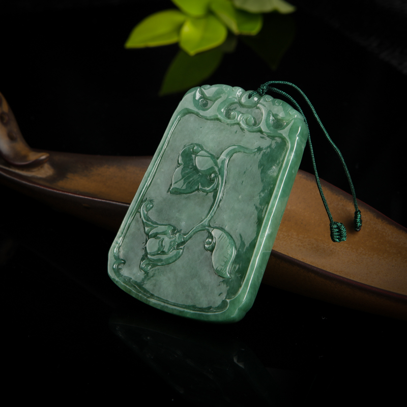 缅甸糯种深绿翡翠凤凰牌吊坠-红掌柜