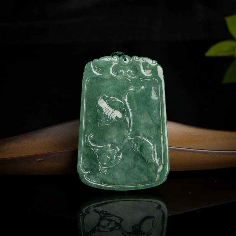 深绿翡翠凤凰牌吊坠-红掌柜