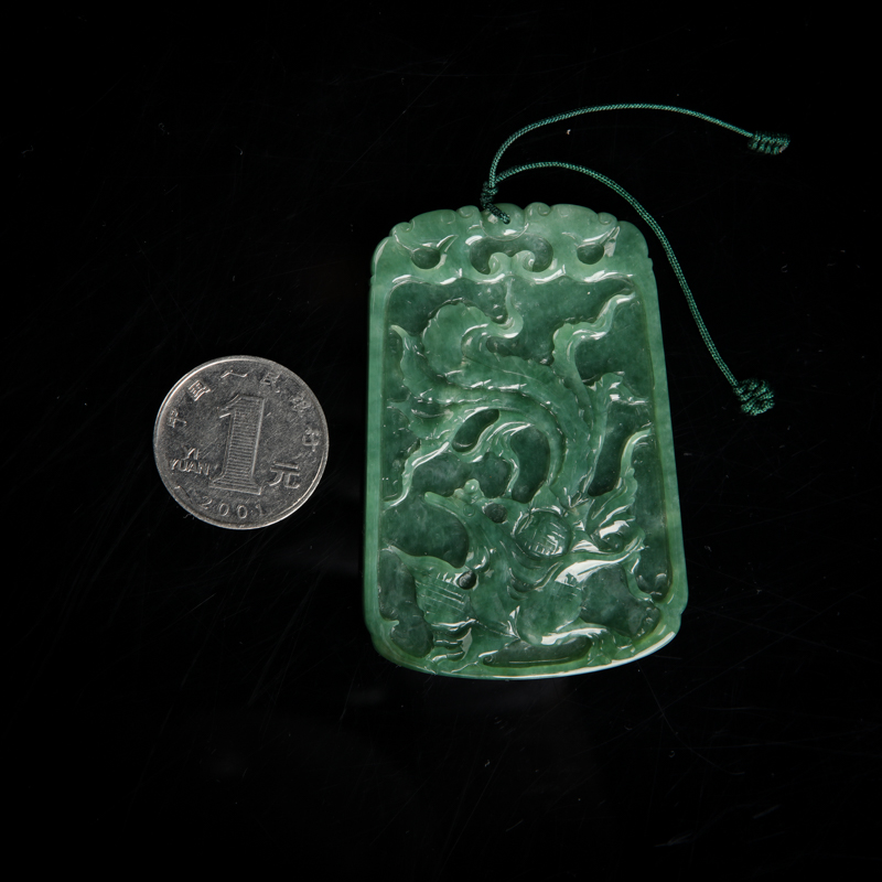 天然深绿翡翠凤凰牌吊坠-红掌柜