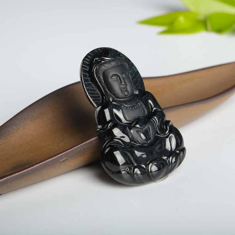 天然豆种墨翠观音吊坠-红掌柜