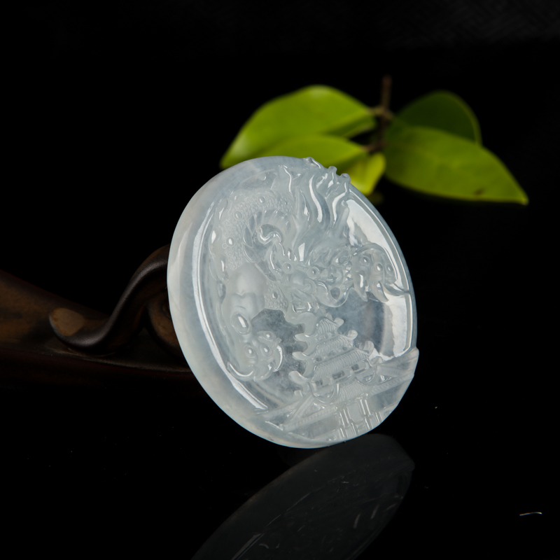 天然冰种无色翡翠辰龙吊坠-红掌柜