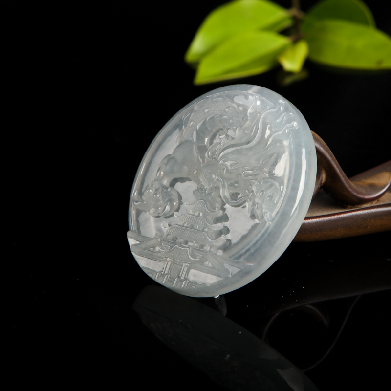 缅甸冰种无色翡翠辰龙吊坠-红掌柜