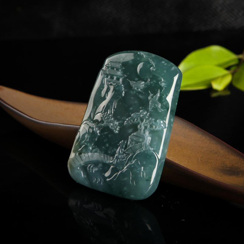 蓝绿翡翠山水吊坠-红掌柜