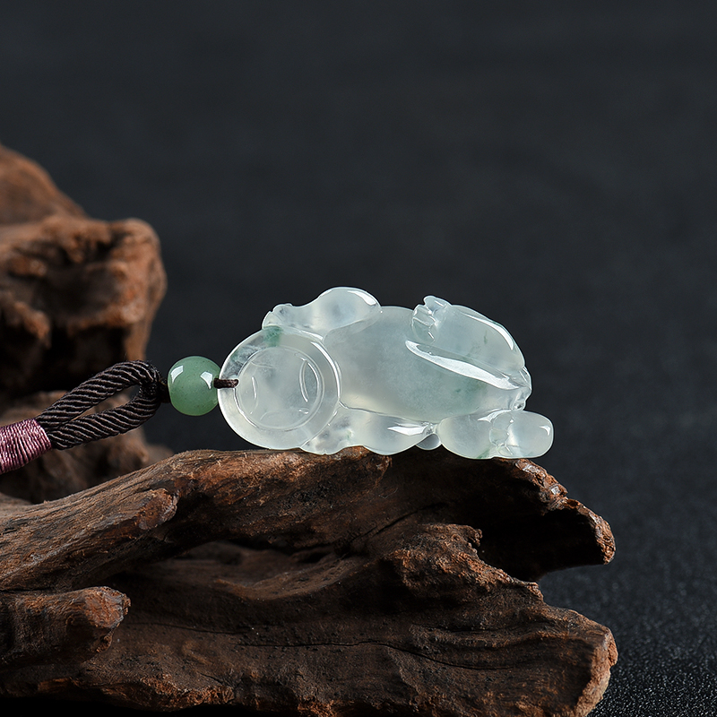 天然糯冰种飘花翡翠貔貅吊坠-红掌柜