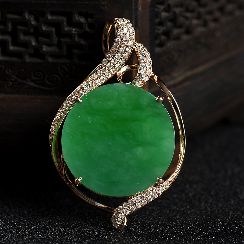 18k糯种翠绿翡翠吊坠-红掌柜